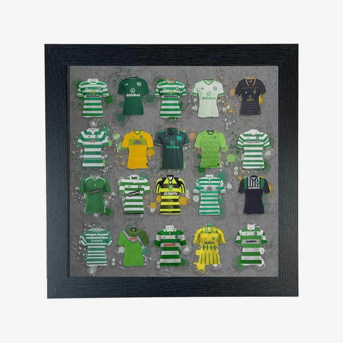 Celtic Football Frame 37cm x 37cm - Premium Display with 20 Iconic Jerseys