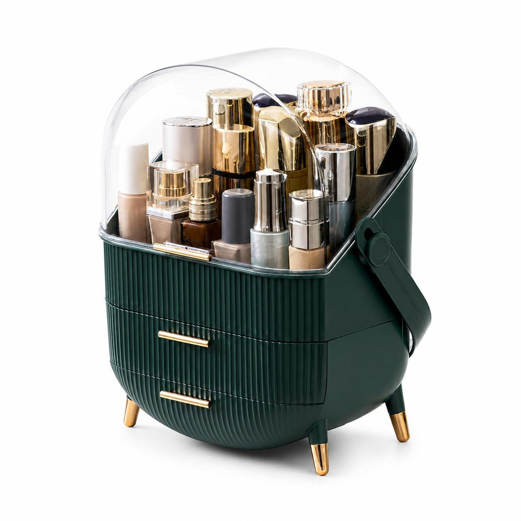 The Grange Collection - Green Makeup Cosmetic Organiser for Vanity Desk with Clear Lid and Gold Handles (Copy)