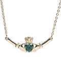 Newgrange Living - Gold Claddagh with Green Stone Pendant