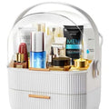 The Grange Collection - White Makeup Cosmetic Organiser for Vanity Desk with Clear Lid and Gold Handles