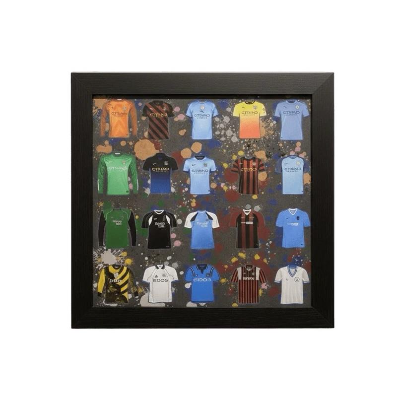 Manchester City Football Frame 37cm x 37cm - Premium Display with 20 Iconic Jerseys